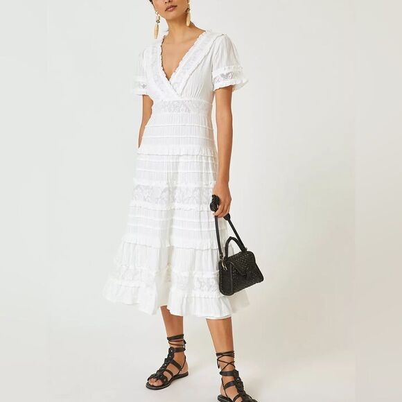 Love the Label White Ruffle Midi Dress Small - Picture 1 of 5